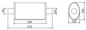 45mm uitlaatdemper ovaal 158x102mm