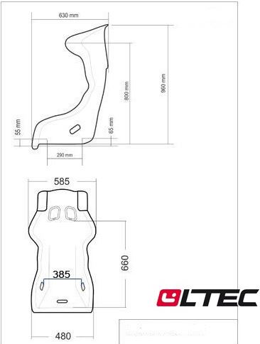 afmetingen van de LTEC FIA LT1 Racestoel