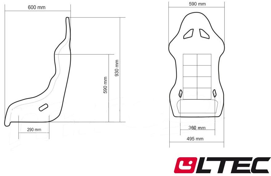 afmetingen van de LTEC LT2 Kuipstoel met FIA-keur