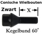 Zwarte Wielbouten M14x1.25 Conisch